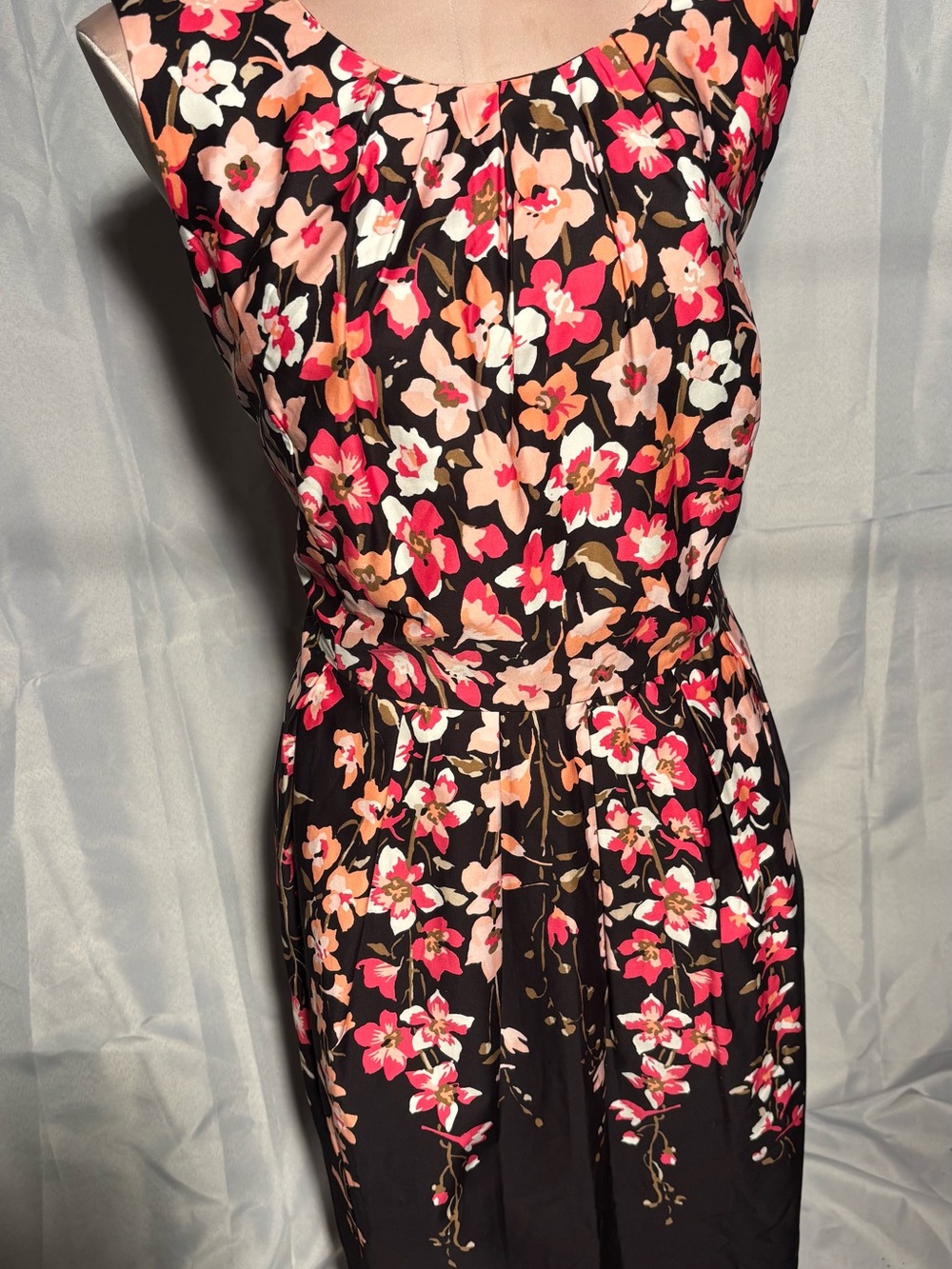 Talbots Floral Sleeveless Midi Dress in Black with Pink & Peach Blooms
